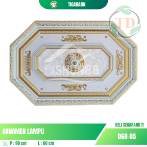 Ornamen Lampu 60x90 cm Segi 8 Putih Gold D69-05